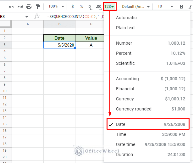 updating the result into the date format from the toolbar